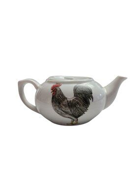 Vintage Rooster Print Cordon Bleu BIA Porcelain White Teapot